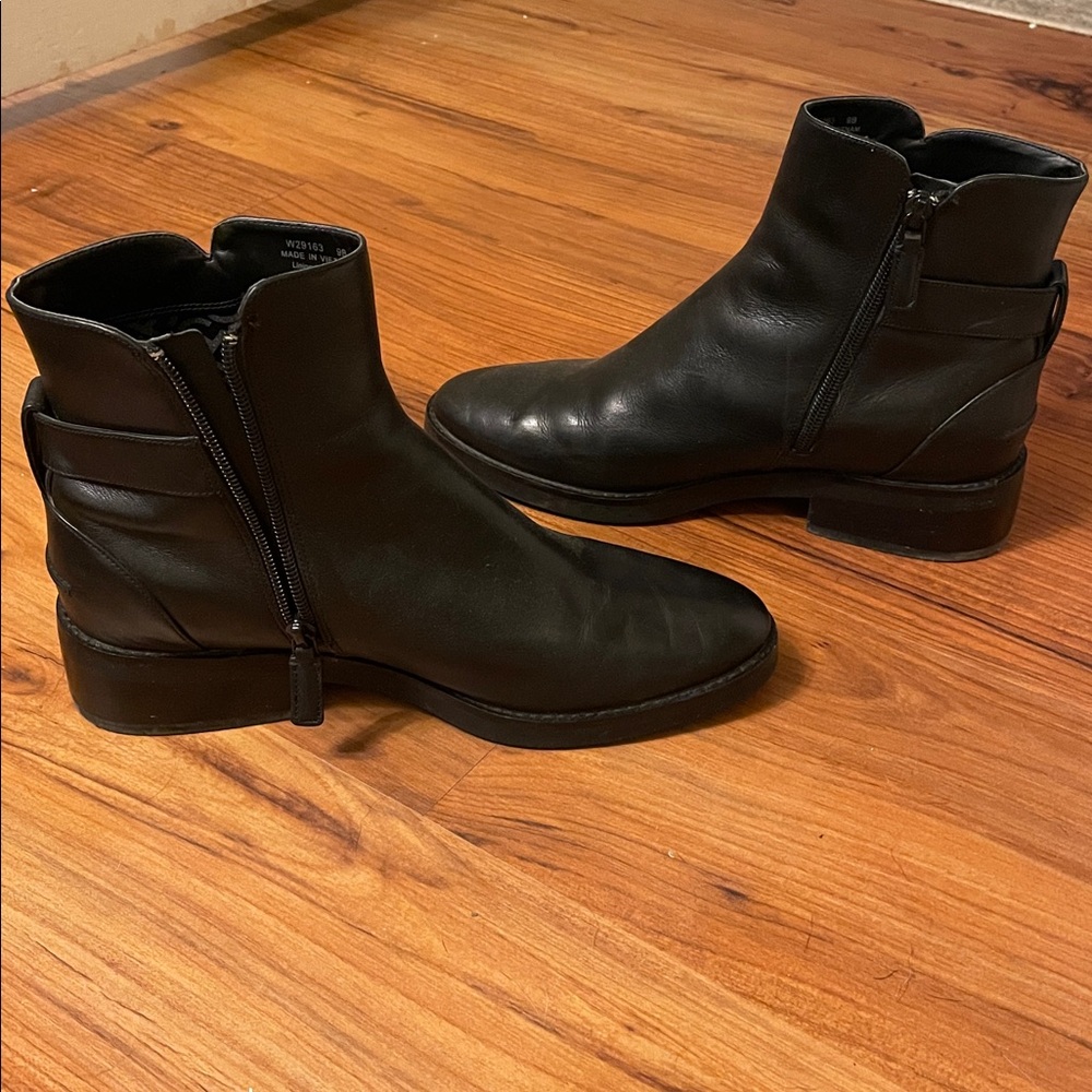 Cole Haan Black Leather Ankle Boots with Gold Buckle Detail - Picture 3 of 9